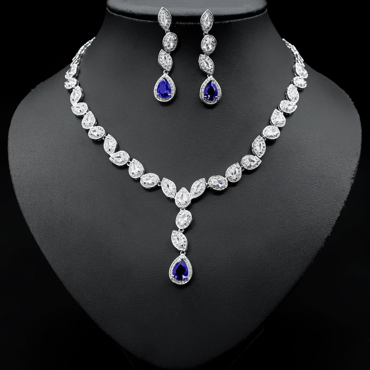 Colorful Zircon Necklace Earrings Set: wedding jewelry set
