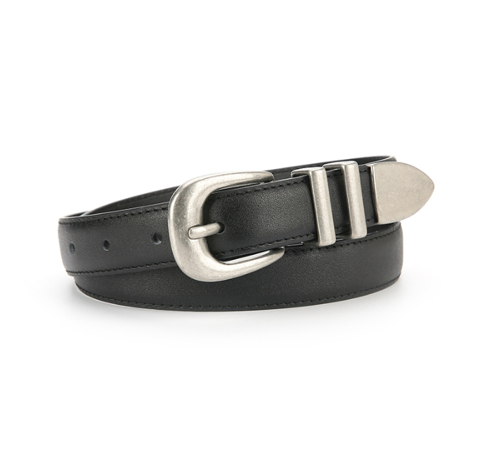 Vintage pants belt-smooth buckle-black-1 piece
