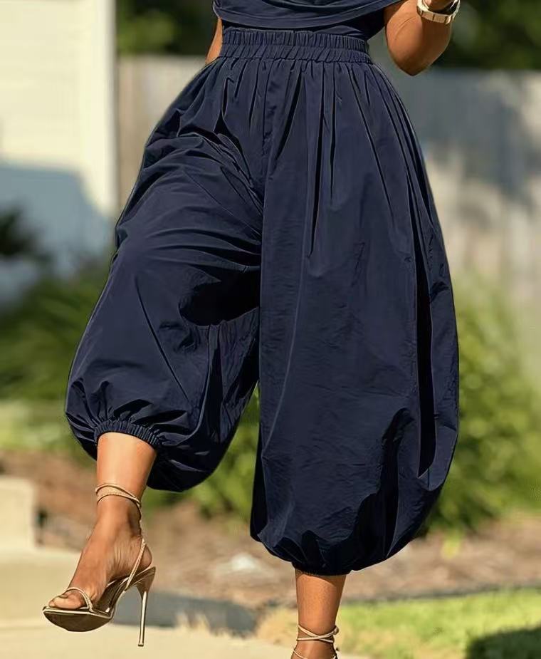 Women's Summer Loose Casual Solid Color Lightweight Breathable Jogger Lantern Pants Wide-Leg Pants Harem Pants With Lightweight Fabric