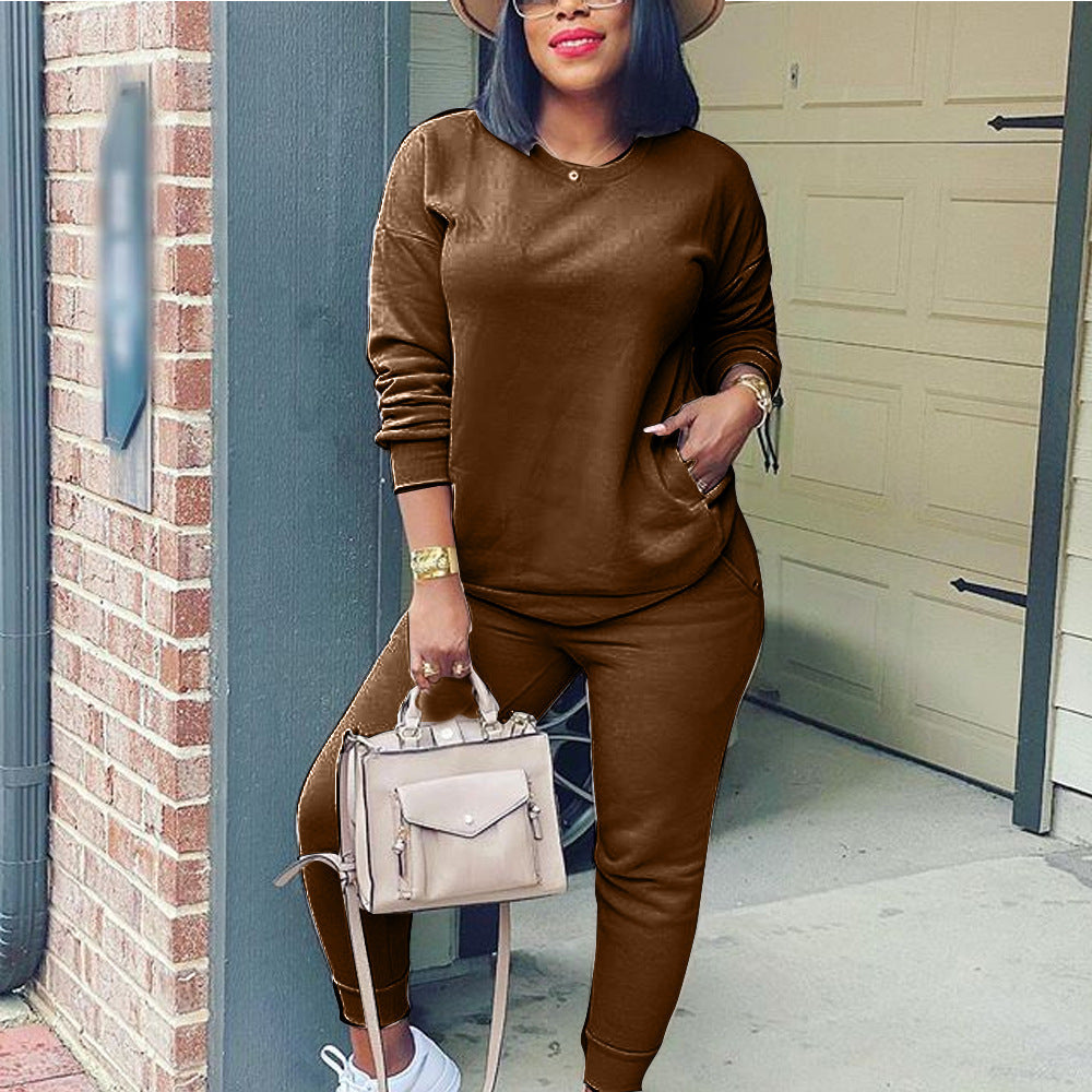 Fashionable Pure Color Thinner Two-piece Sportswear Women