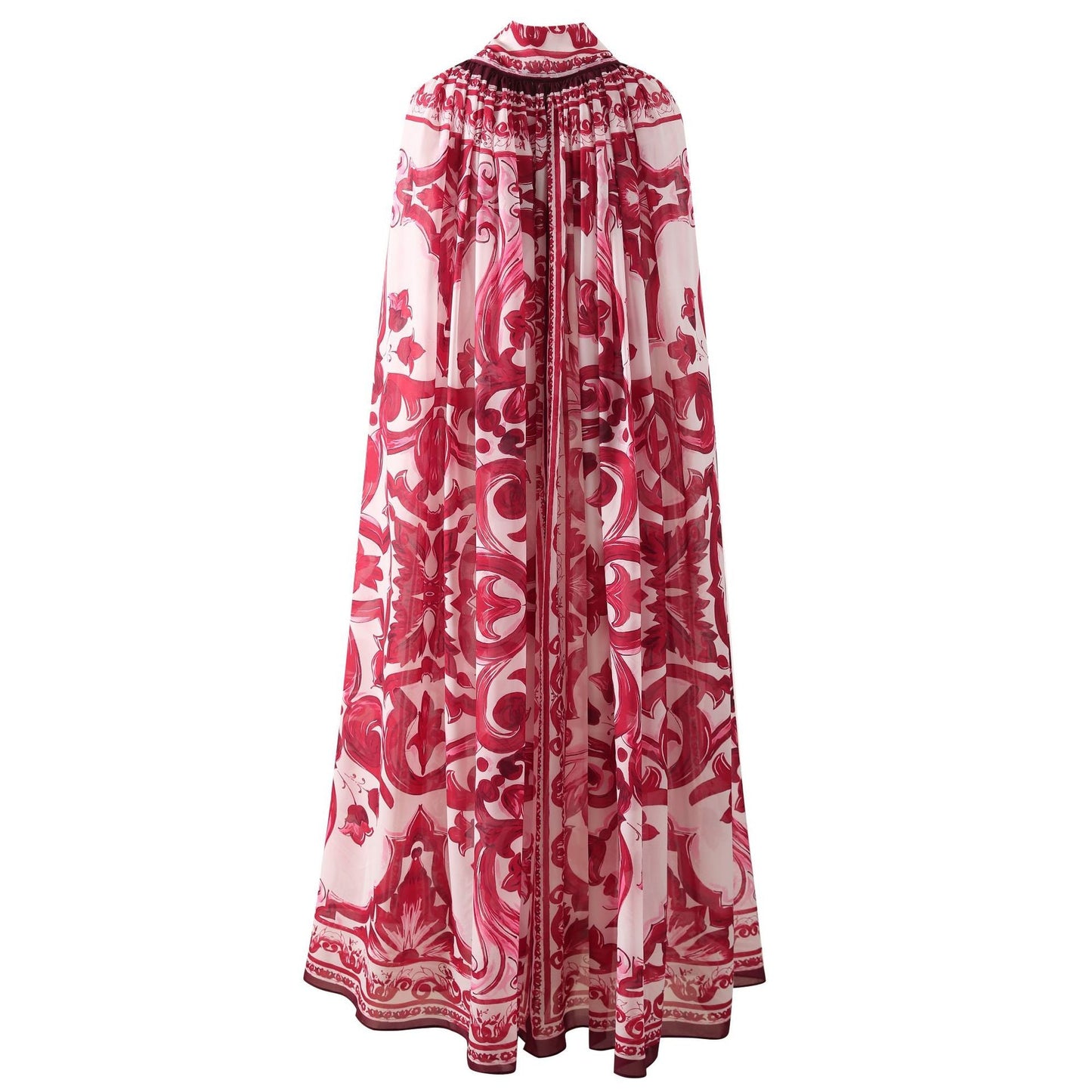 Fashion Queen Floral Porcelain Print Long Cloak Jacket