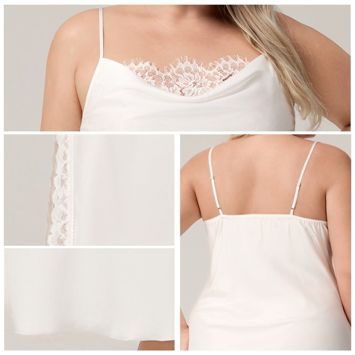 Plus Size Satin Chiffon Camisole Lace Sleepwear Sexy Nightgown
