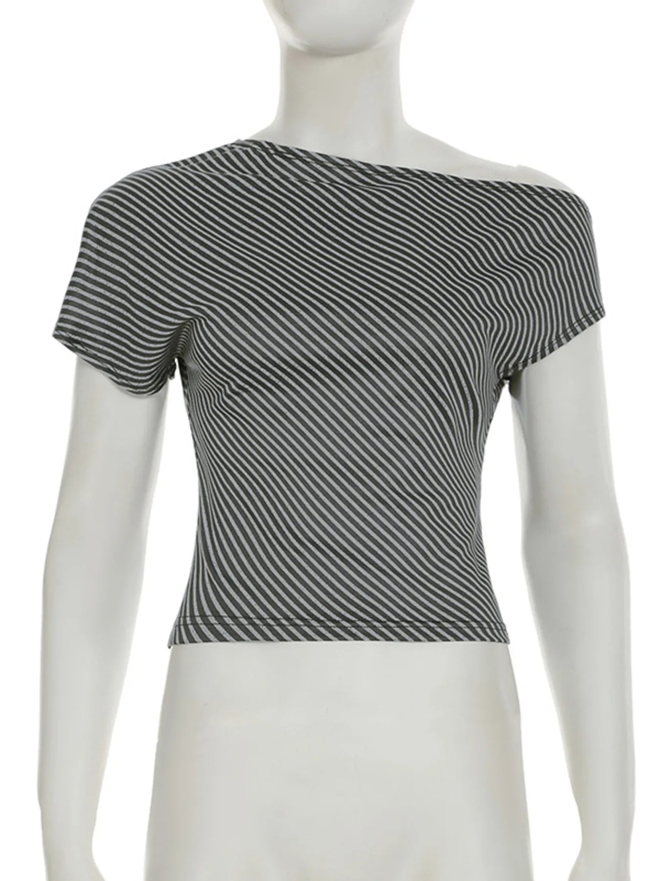 Striped Single Shoulder T-Shirt