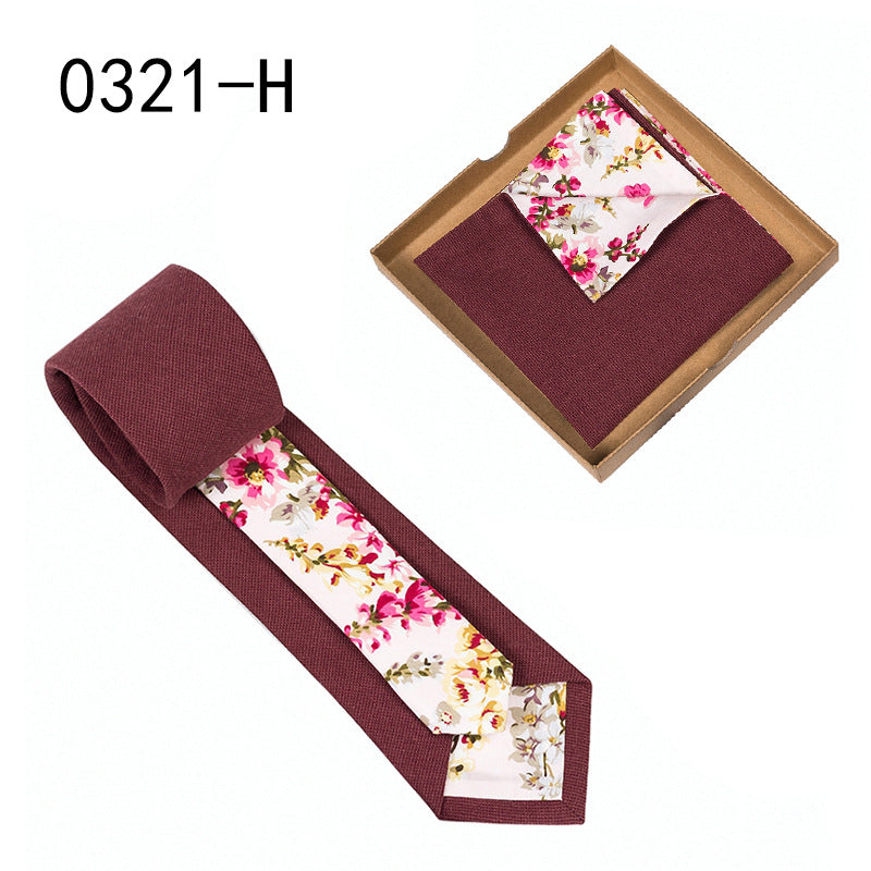 Men's Tie Floral Print Pocket Square Cotton Tie