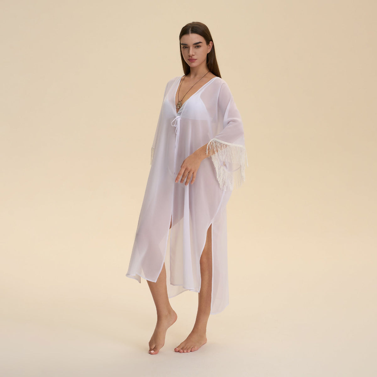 Chiffon Tassel Blouse Robe, Loose-fitting Sheer Sleepwear