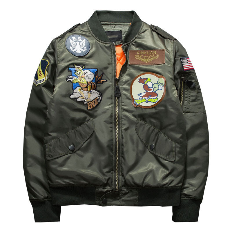 Embroidered Pilot Jacket with Badges - Hip Hop Couples’ Wear