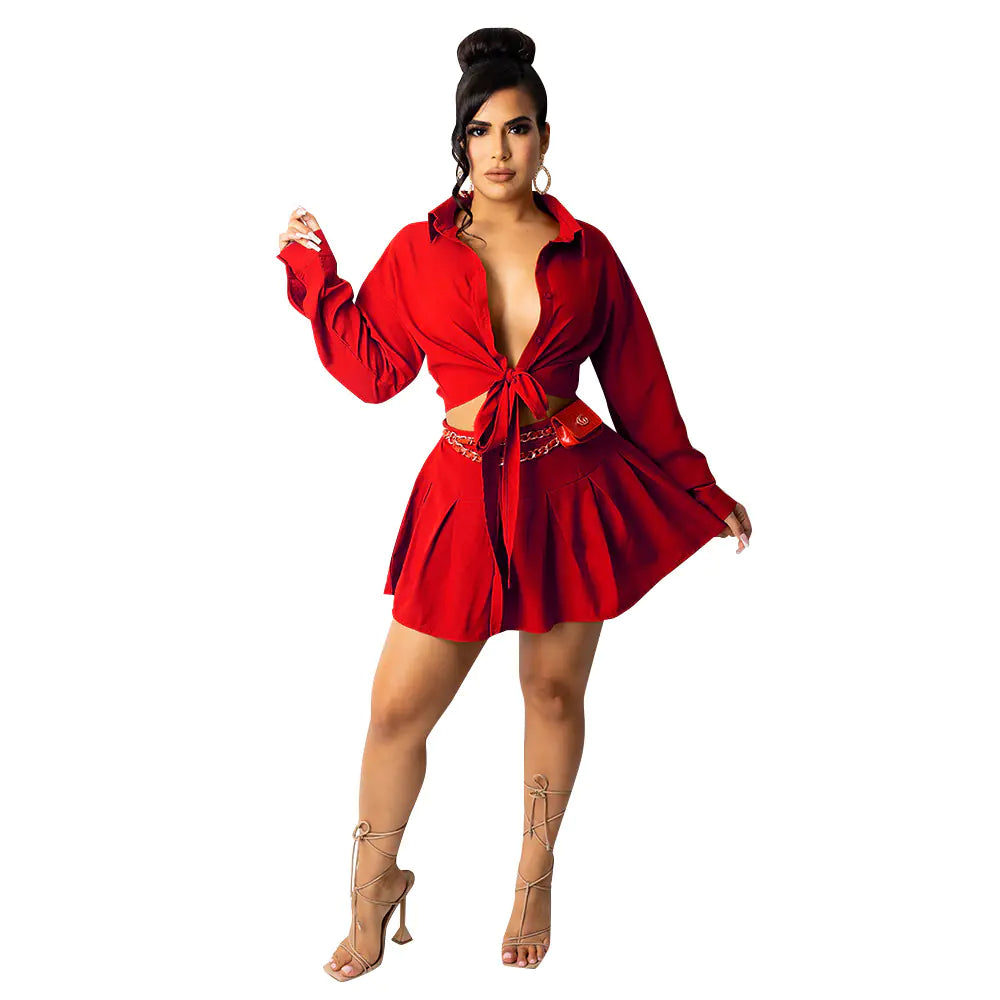 CM2153 Women's Fashion Cardigan and Pleated Skirt Set