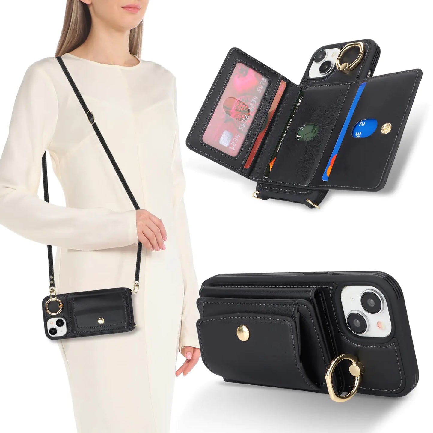 Style Loft Collection x iPhone 15 Crossbody Wallet Case with Strap - Black