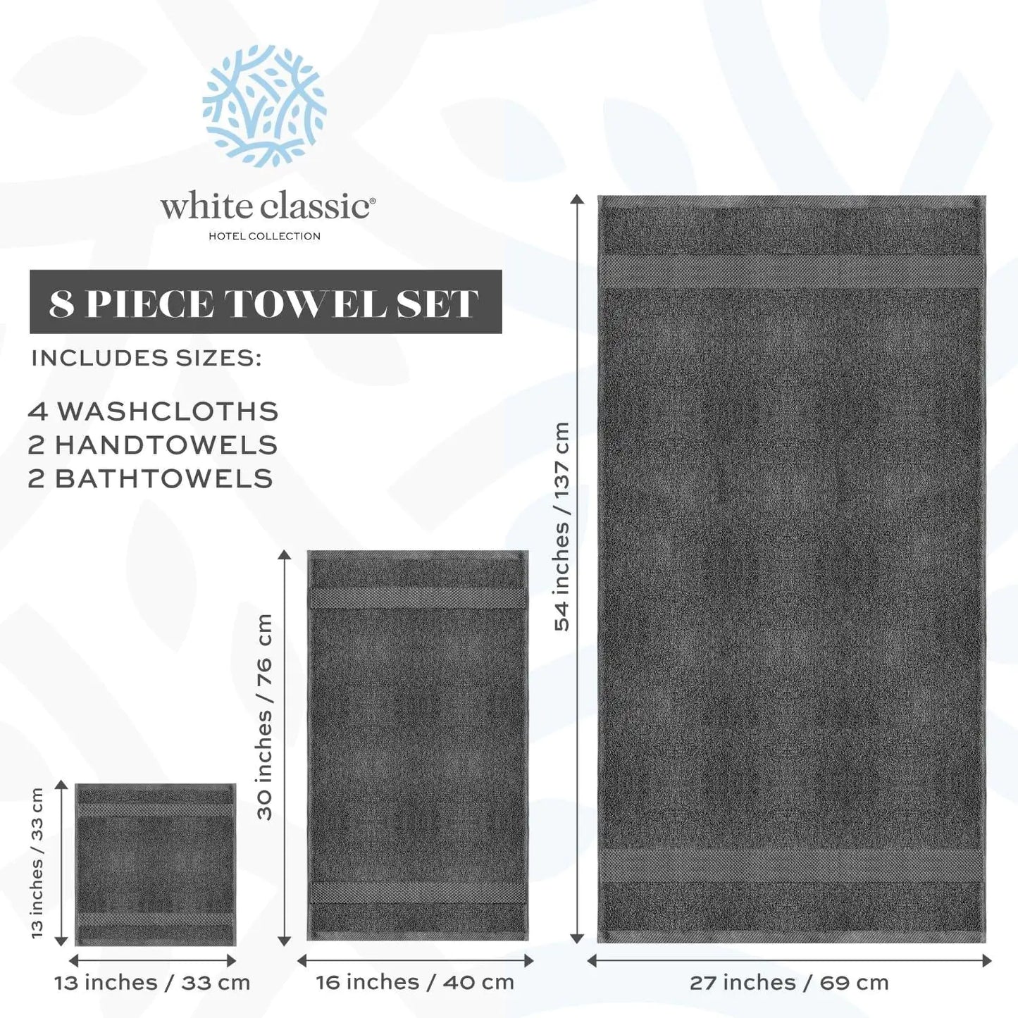 Luxury Dark Gray Bath Towel Set 8 Pcs Combed Cotton 700GSM Hotel Quality