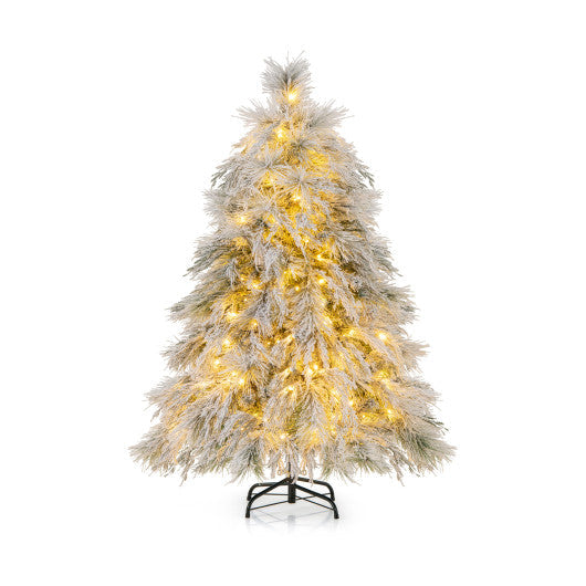 4.5/6/7 Feet Pre-Lit Snow Flocked Christmas Tree with Warm White LED Lights-4.5 ft