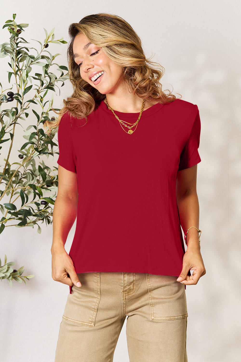 Soft Rayon Crewneck Tee with Short Sleeves