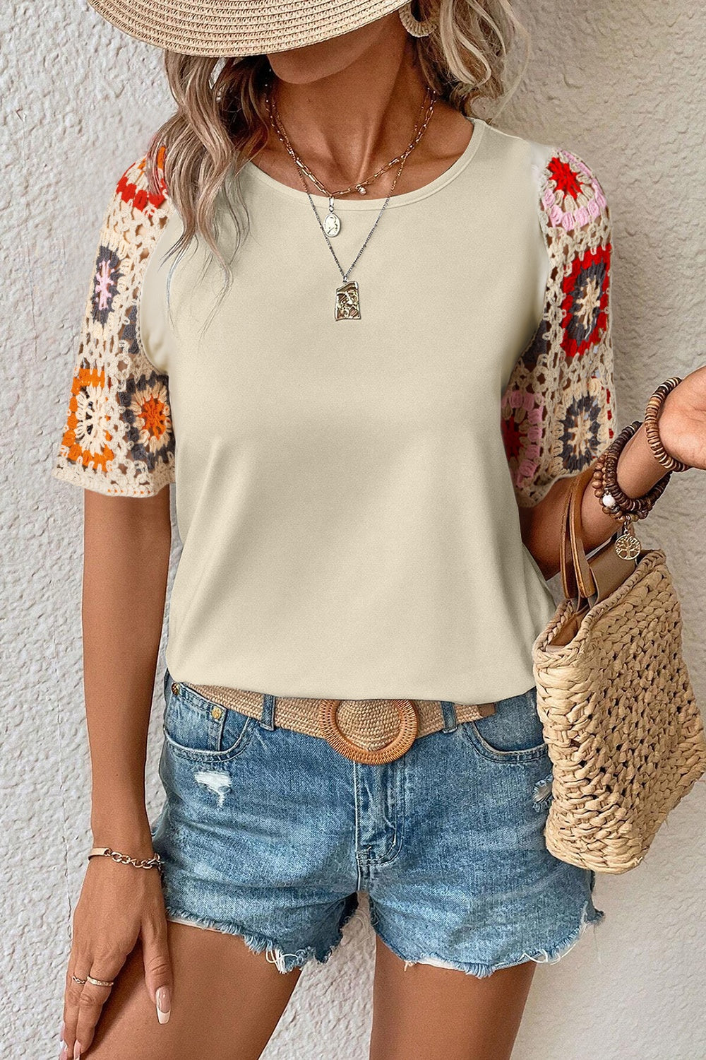 Geometric Print Round Neck Blouse