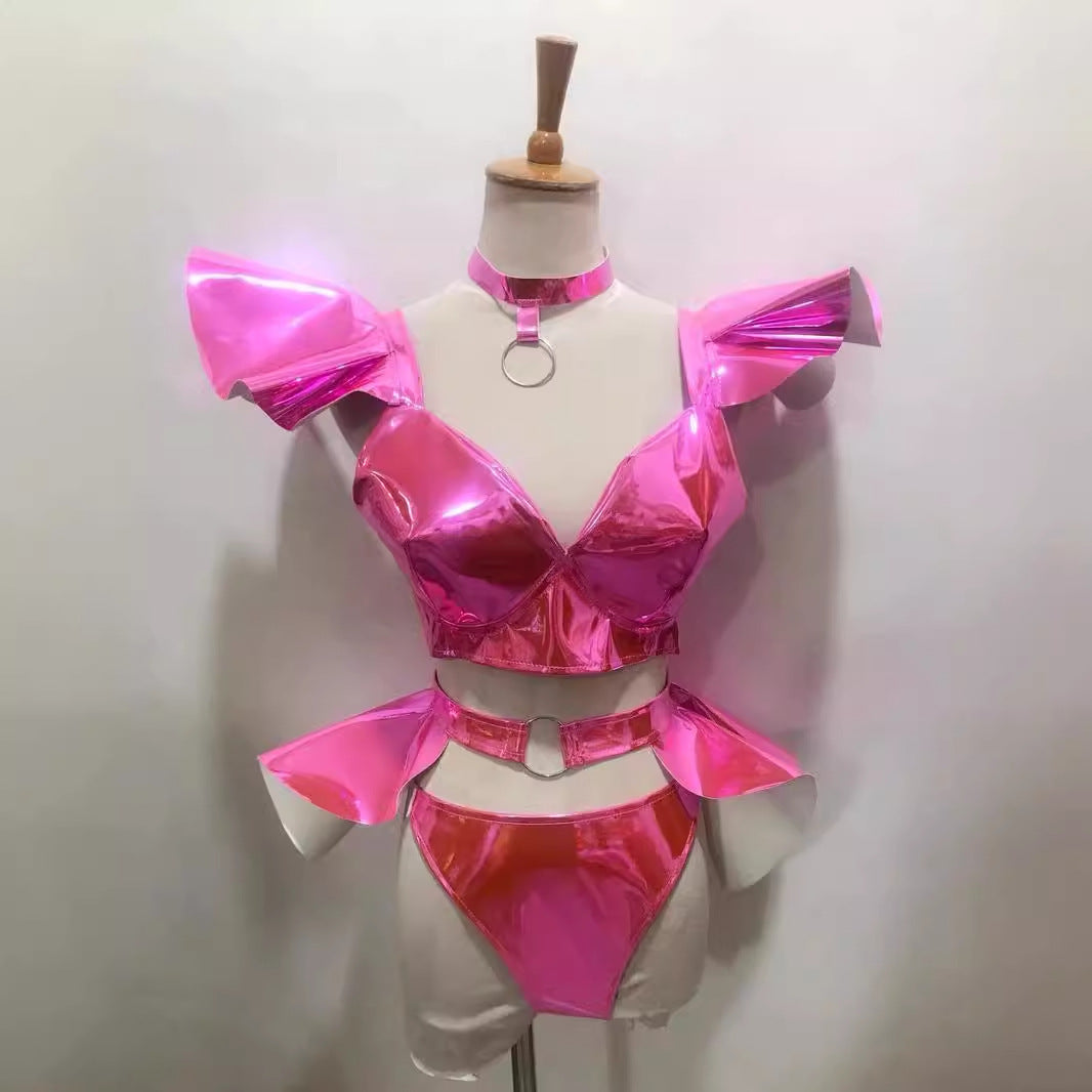 Stage Costume Sexy Bright Hard Patent Leather Suit
