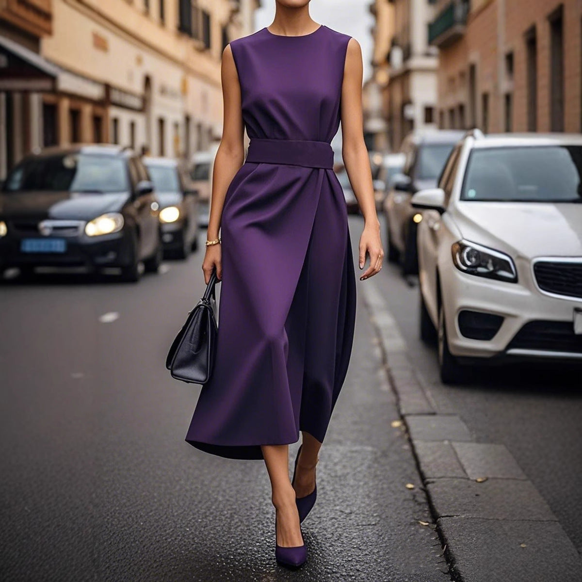 Summer Irregular Sleeveless Dress With Belt Fashion Temperament Slim Back Zipper Dresses For Women Clothing