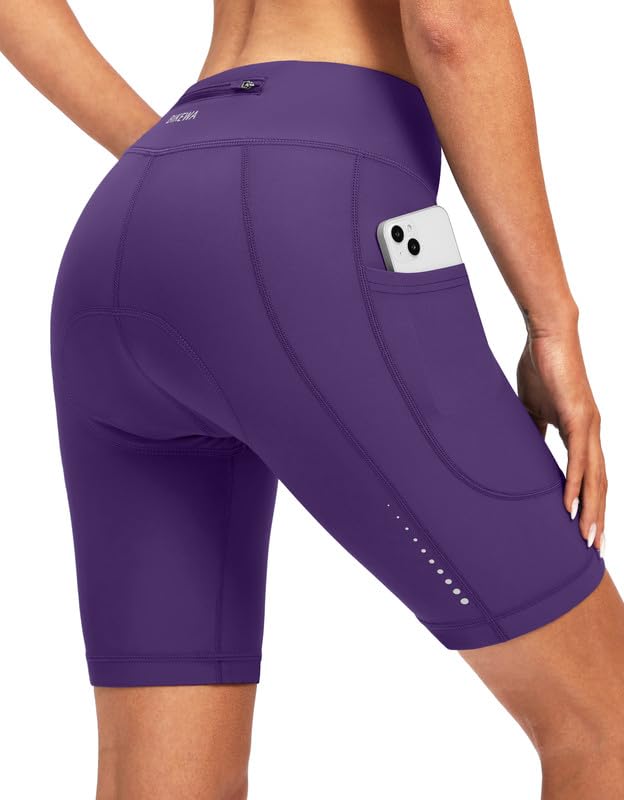 Bikewa Women's 4D Padded Cycling Bike Shorts Purple Zipper Pockets Size M