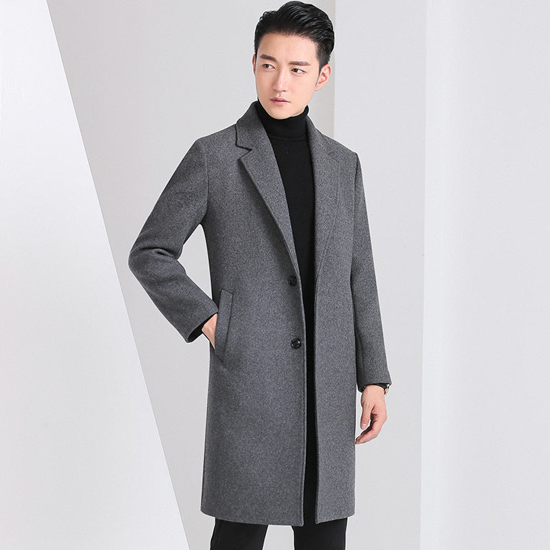 Slim-fit Youth Korean-style Mid-length Wool Coat For Men