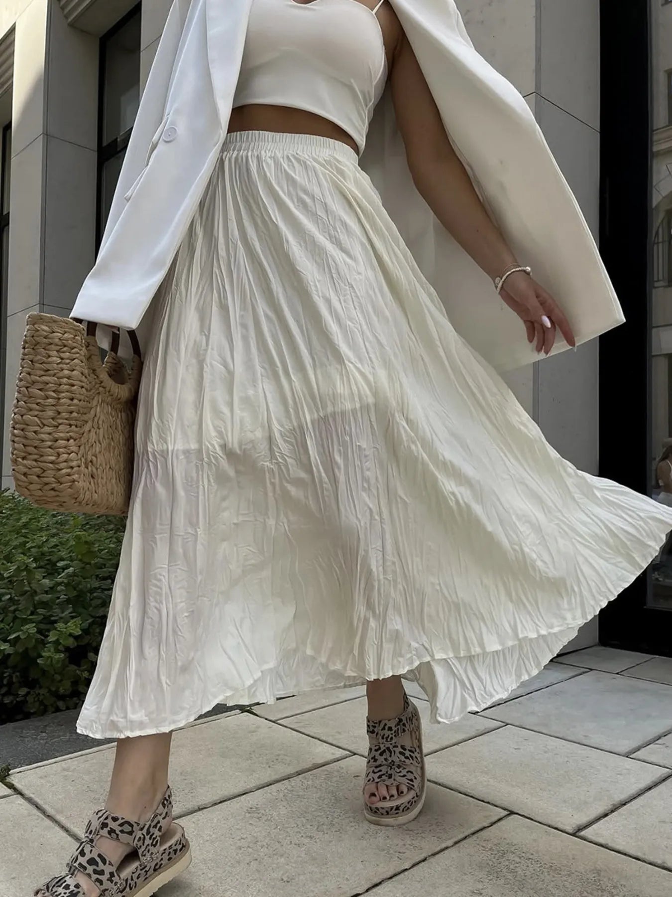Ruched Elastic Waist Skirt
