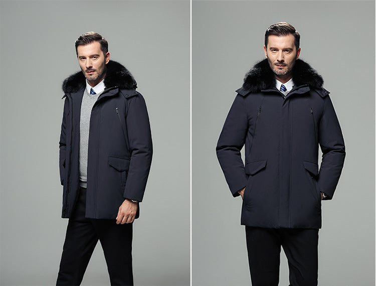 Thick Warm Down Jacket for Elderly Men with Fur Collar