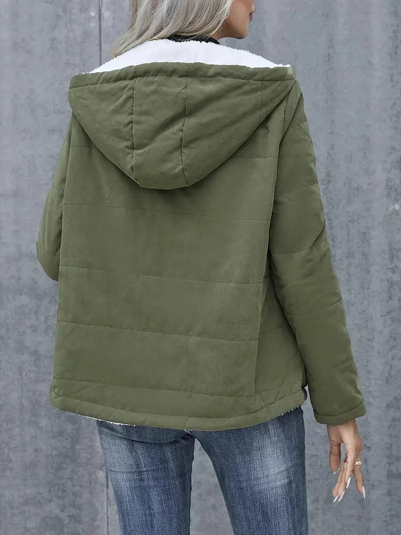 Fleece-lined Hooded Coat Winter Preppy Style Long Sleeve Jacket Warm Pockets Cotton Coat Women's Clothing