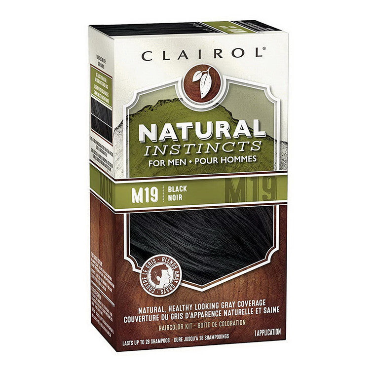 Natural Instincts Clairol Hair Color For Men, M19 Black, 1 Kit