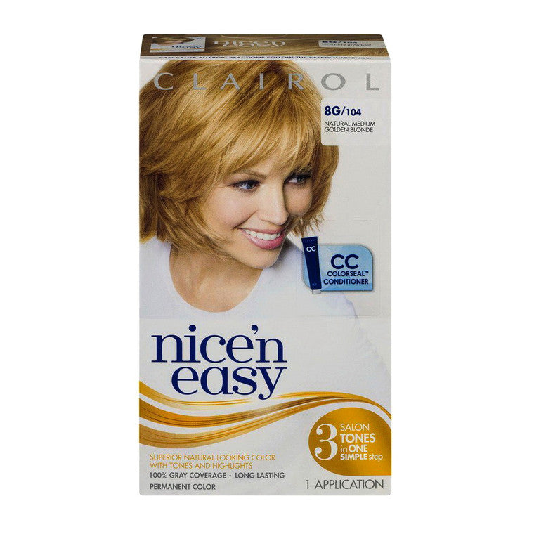 Nice N Easy Clairol Hair Color, 8G, 104 Natural Medium Golden Blonde
