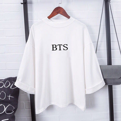 New Women's Loose Thin Solid Color T-Shirt Women's Student Wild Seven-Sleeve Tops Women