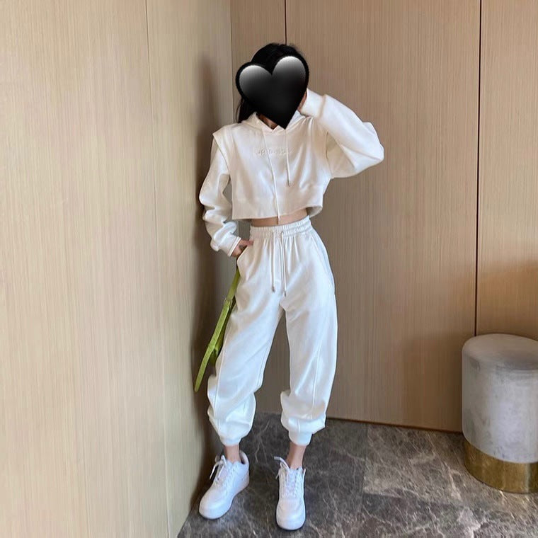 Hooded Sweater Waist Waist Casual Pants Sportswear Suit Women