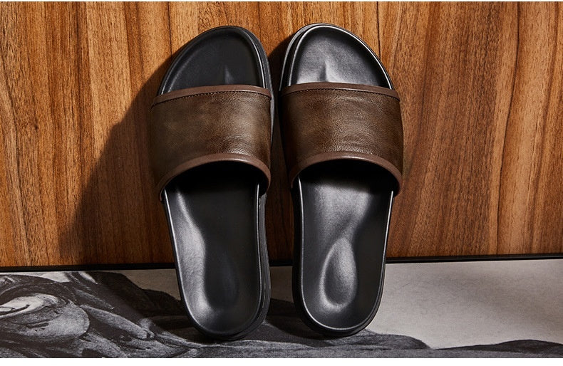 Men's Genuine Leather Outdoor Non-slip Summer Slippers