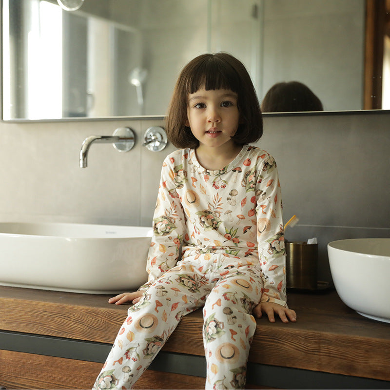 Bamboo Cotton Knitted Parent-child Homewear Clothes Pajamas Suit