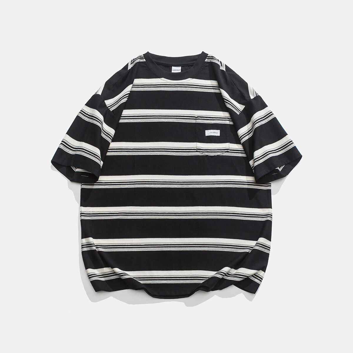 Casual Loose Striped Pocket Round Neck T-shirt