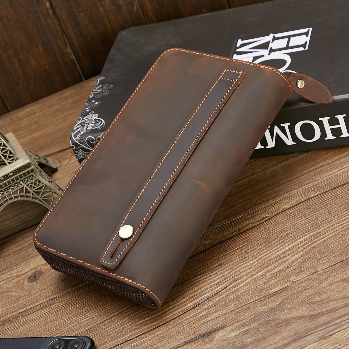 Retro Hand Zipper Men's Leather Wallet