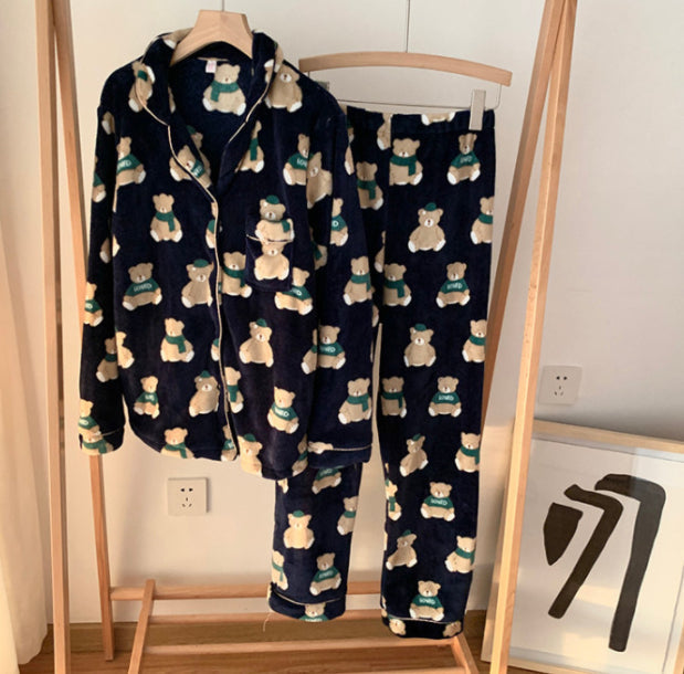 Korean Style Couple Thickened Long-sleeved Pajamas Home Wear Suit Women