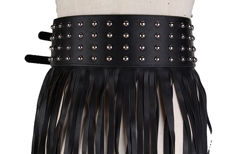 Fantastic Long Fringe Belt Black Leather Designer Belts