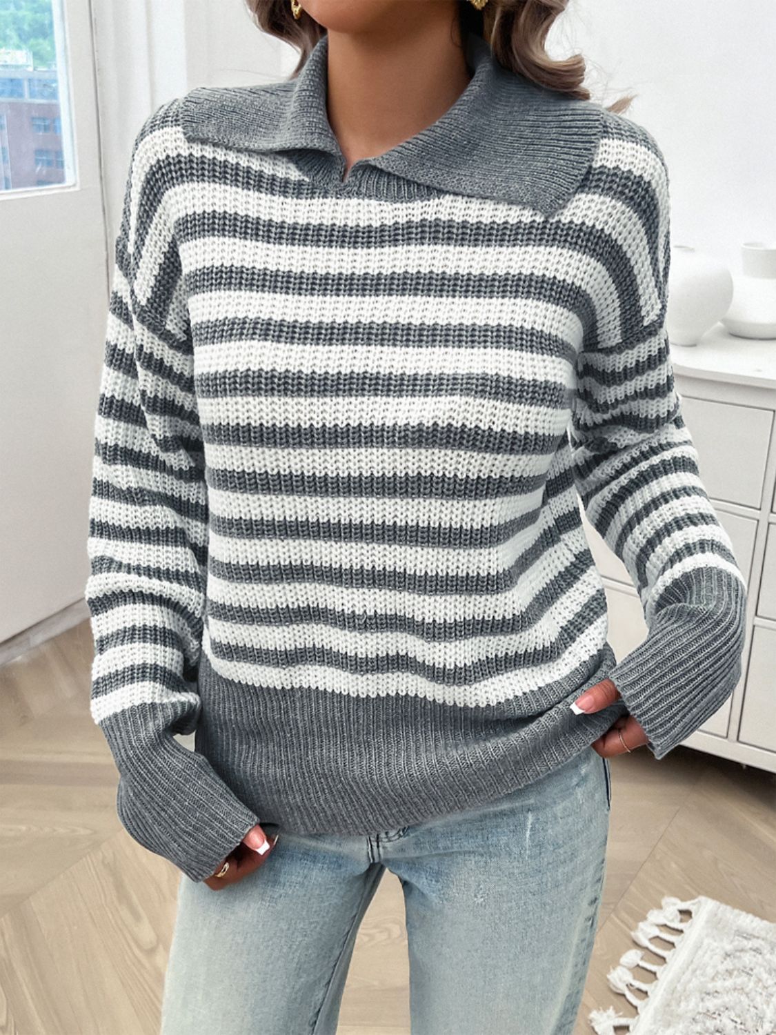 Women's Striped Sweater Collar