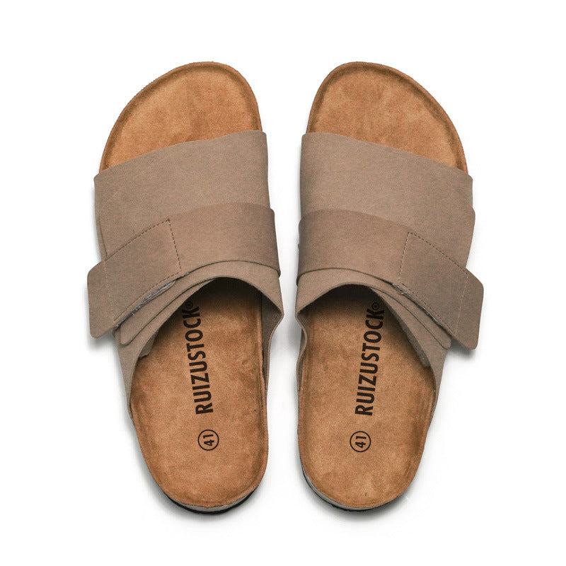 Couple Beach Wear Leather Surface Cork Sandals