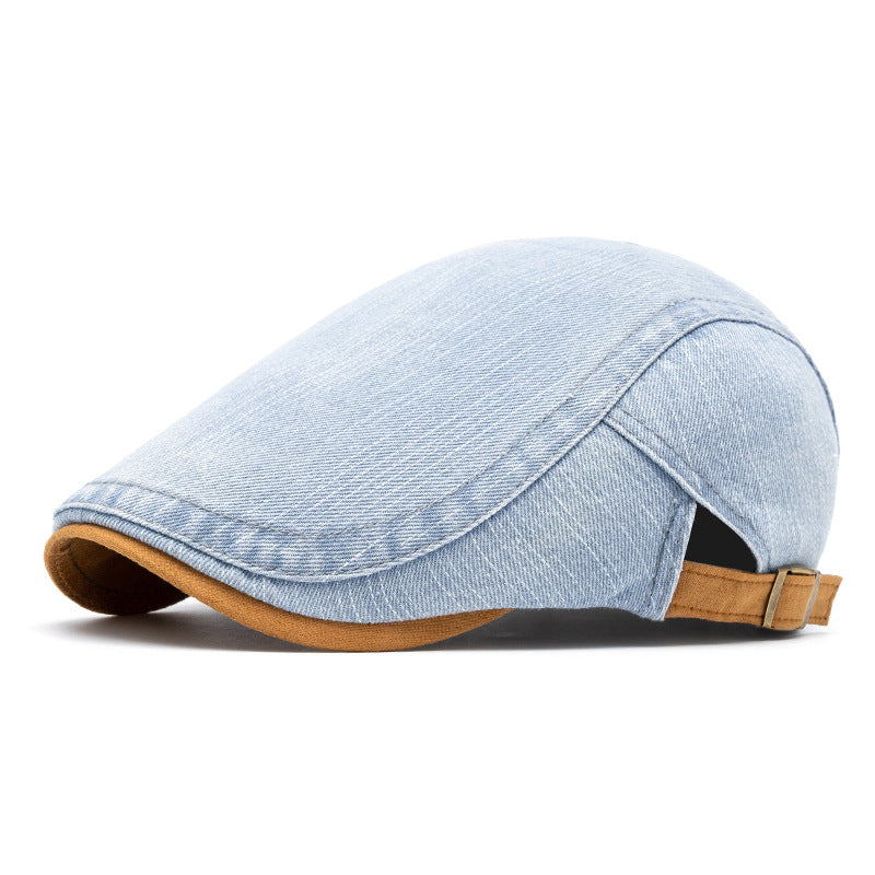 Men's Leisure Washed-out Denim Contrast Color Beret