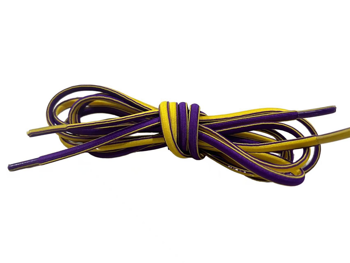Lazy elastic shoelaces-purple + yellow-polyester low-strand silk + latex silk-100 * 0.45CM-1 piece