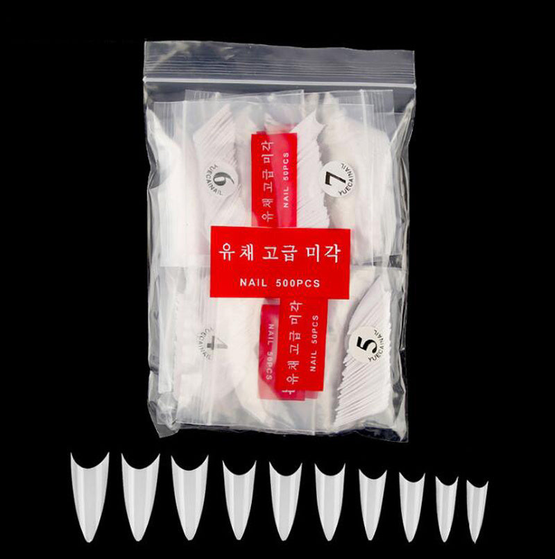 500-Piece Manicure Fake Nail Tips - Natural & Transparent, Pointed Korean Standard