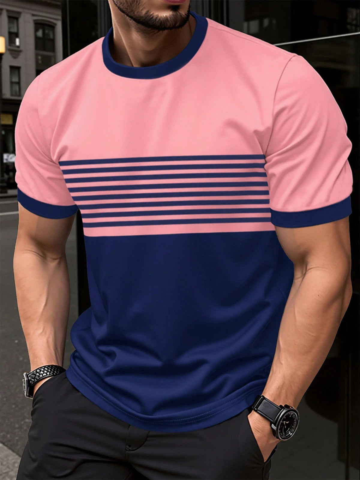 Fashionable And Minimalist Men's Crew-neck Casual Short-sleeve Shirt