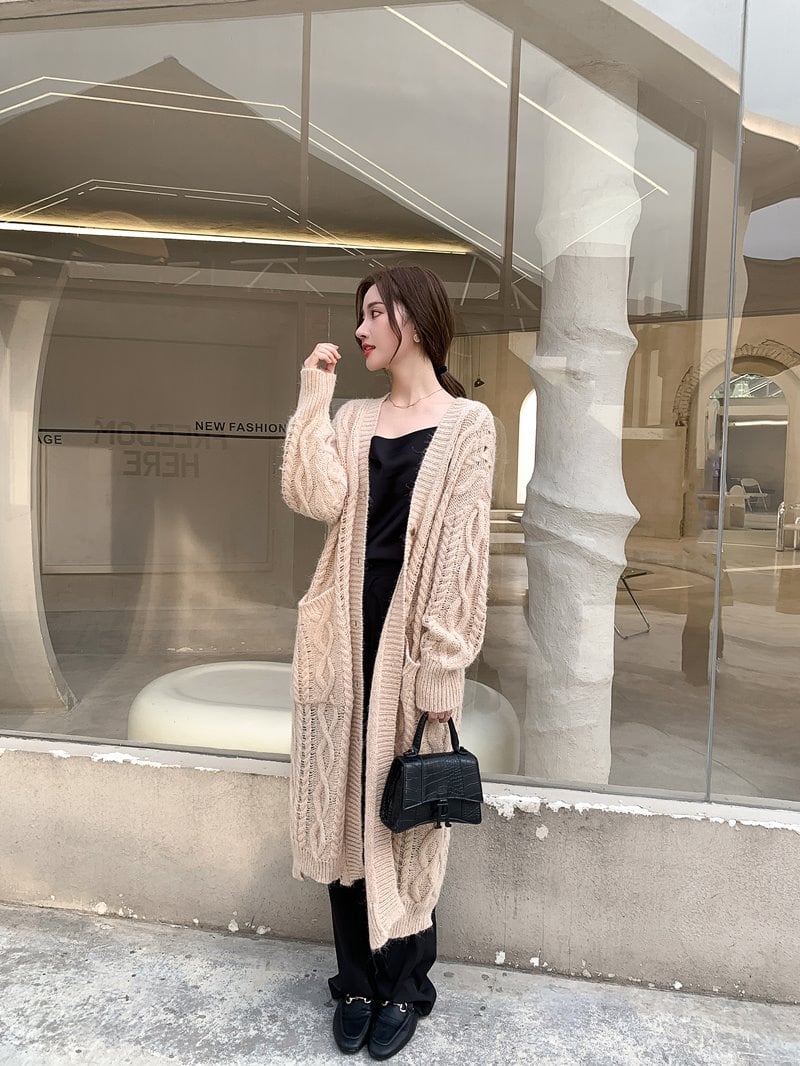Mid-Length Mohair Knitted Cardigan Jacket for Women