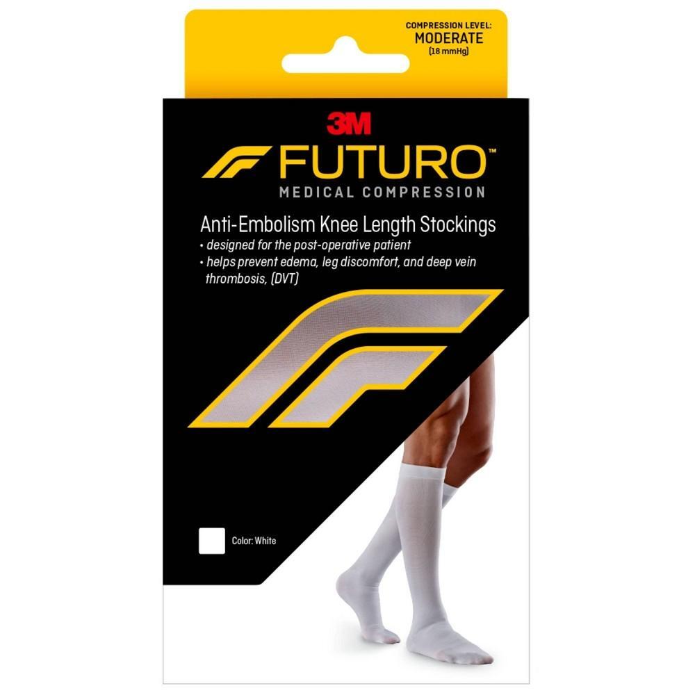 Futuro Moderate Compression Anti-Embolism Knee Length Closed Toe Stockings, White, Medium Regular