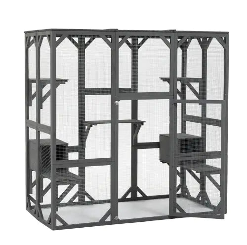 Style Loft Collection Outdoor Wooden Cat Apartment with Jump Platform