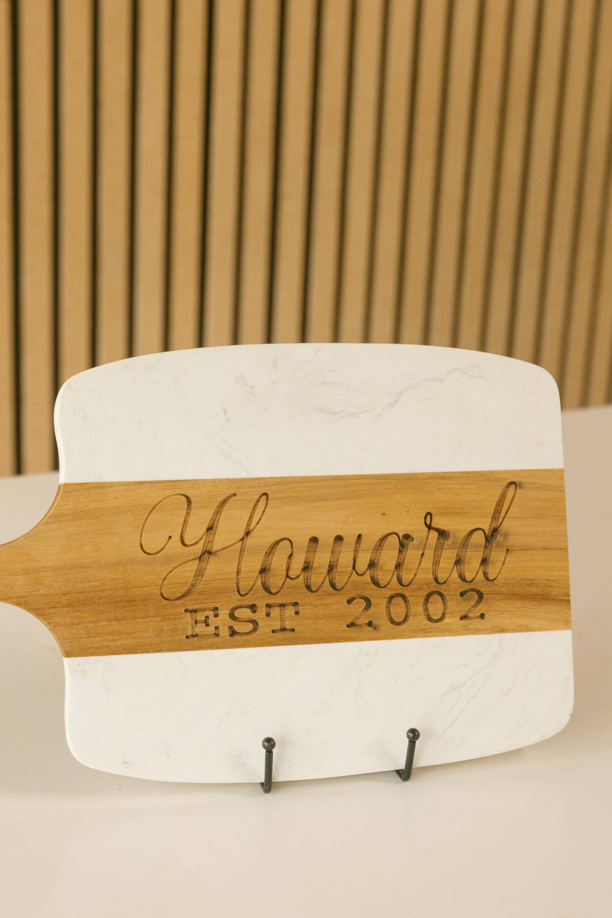 marble and wood engraved cutting board