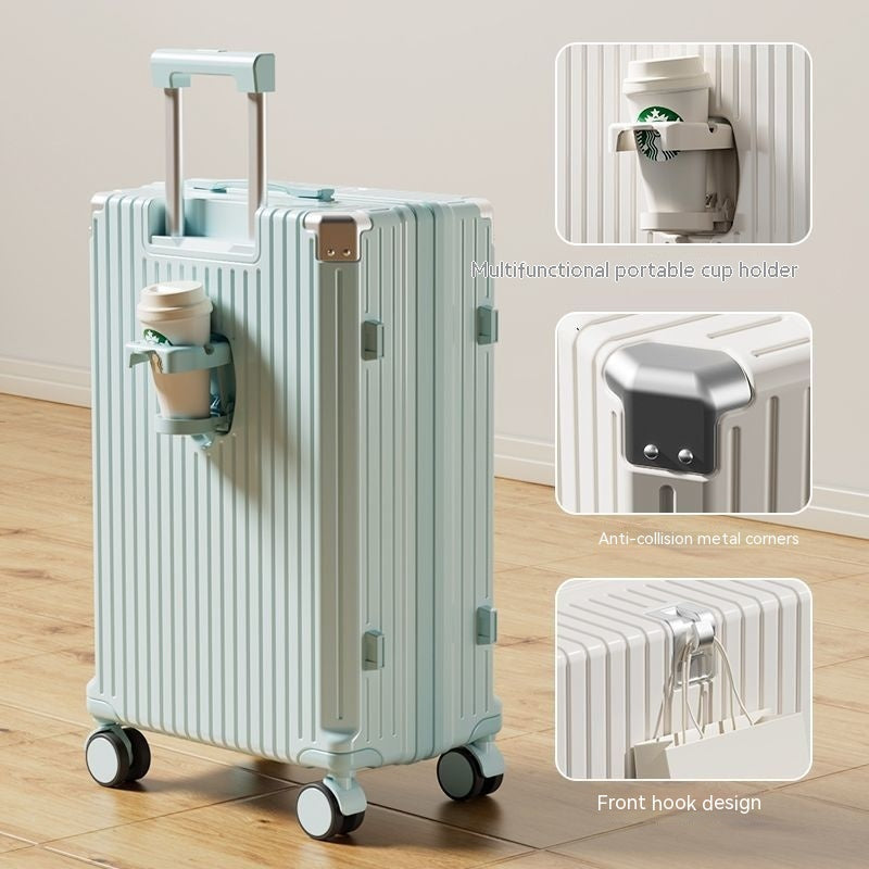 Password-Protected Genuine Leather Trolley Case for Men and Women