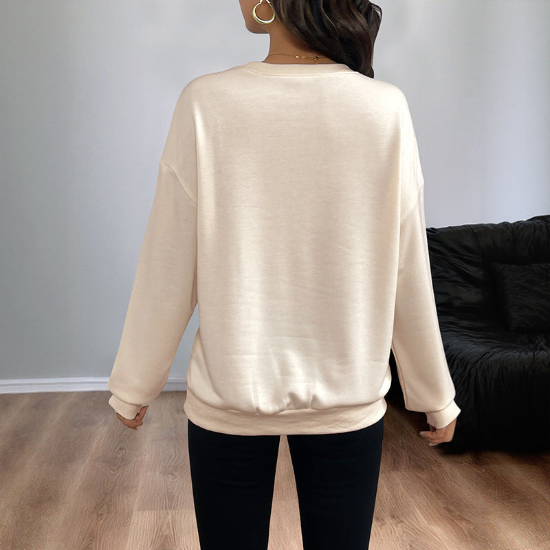 Sequined Bow Crew Neck Pullover Sweatshirt Women