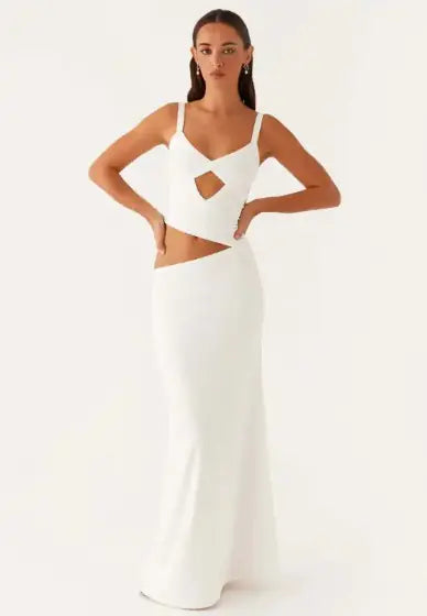 Hollow Stitch Irregular Solid Color Dress