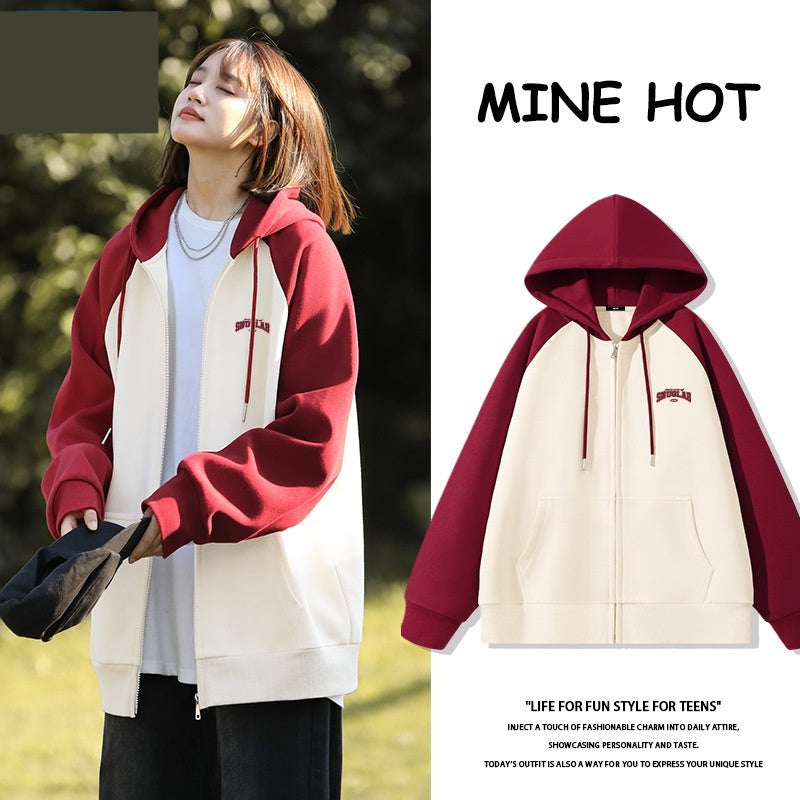 New Contrast Color Women's Clothing Winter Fleece-lined Casual Cardigan Coat Outerwear Women