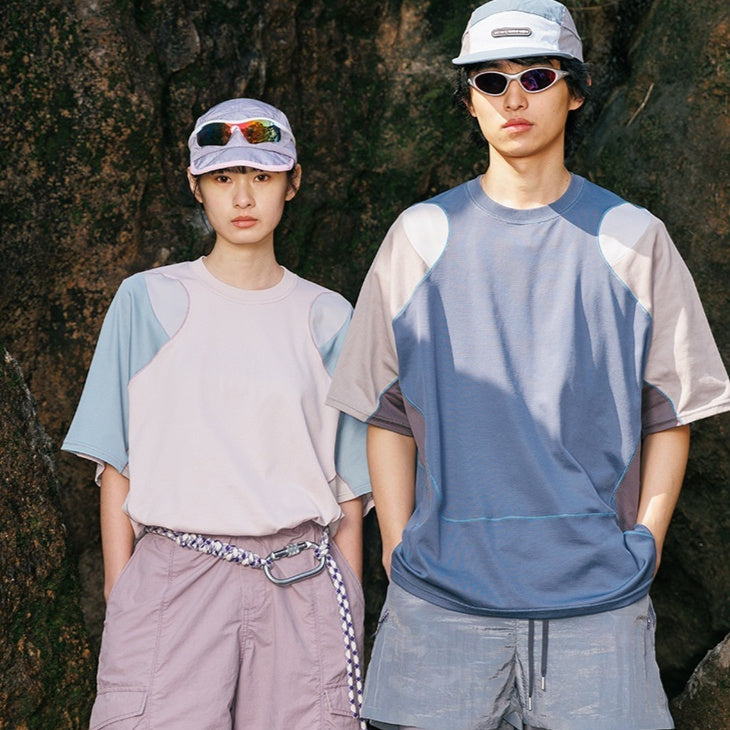 Men's Patchwork Contrast Color Sports T-shirt Loose Short Sleeve