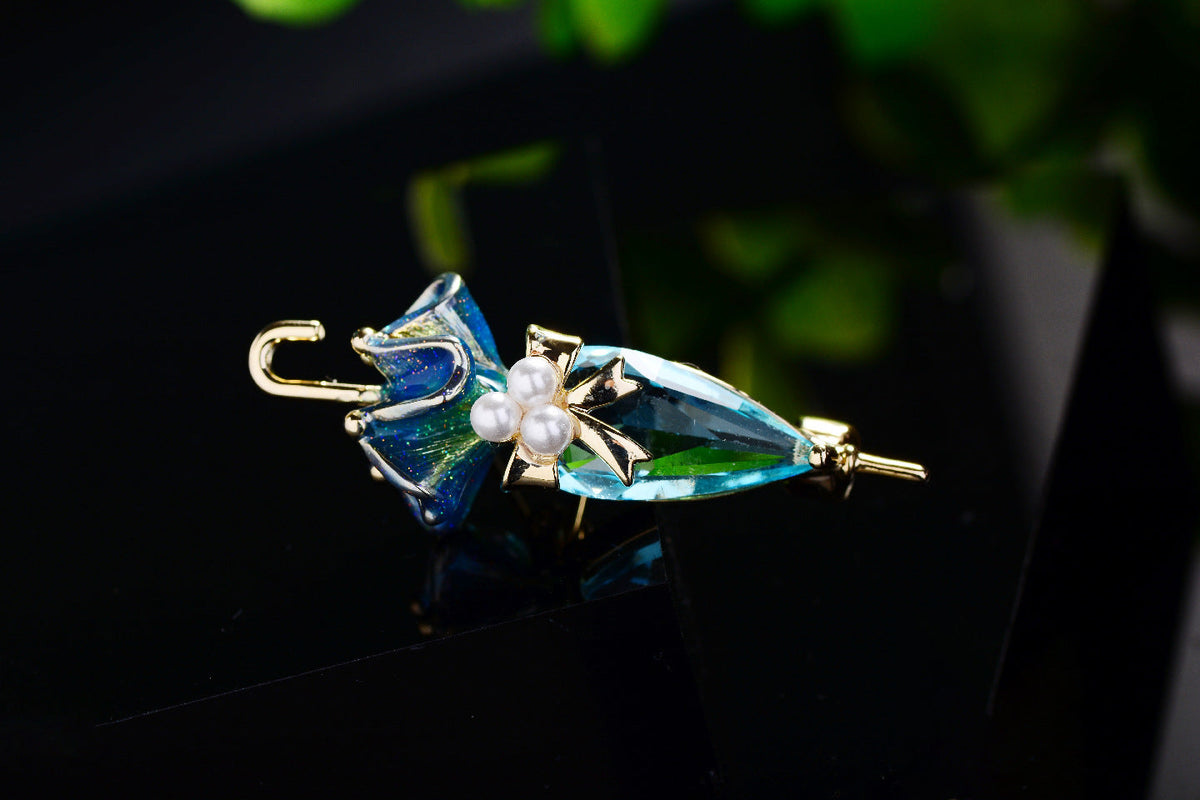 Enamel Zircon Umbrella Clothing Pin