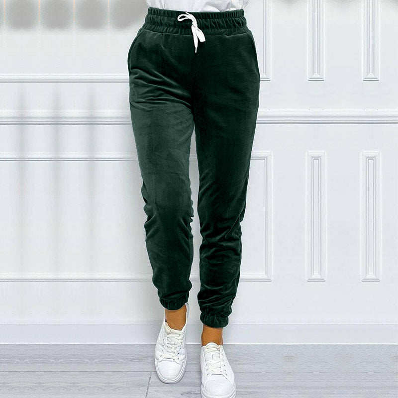 Versatile Women's Jogger Pants With Elastic Waistband And Drawstring, Korean-style Velvet Casual Pants, Sportswear